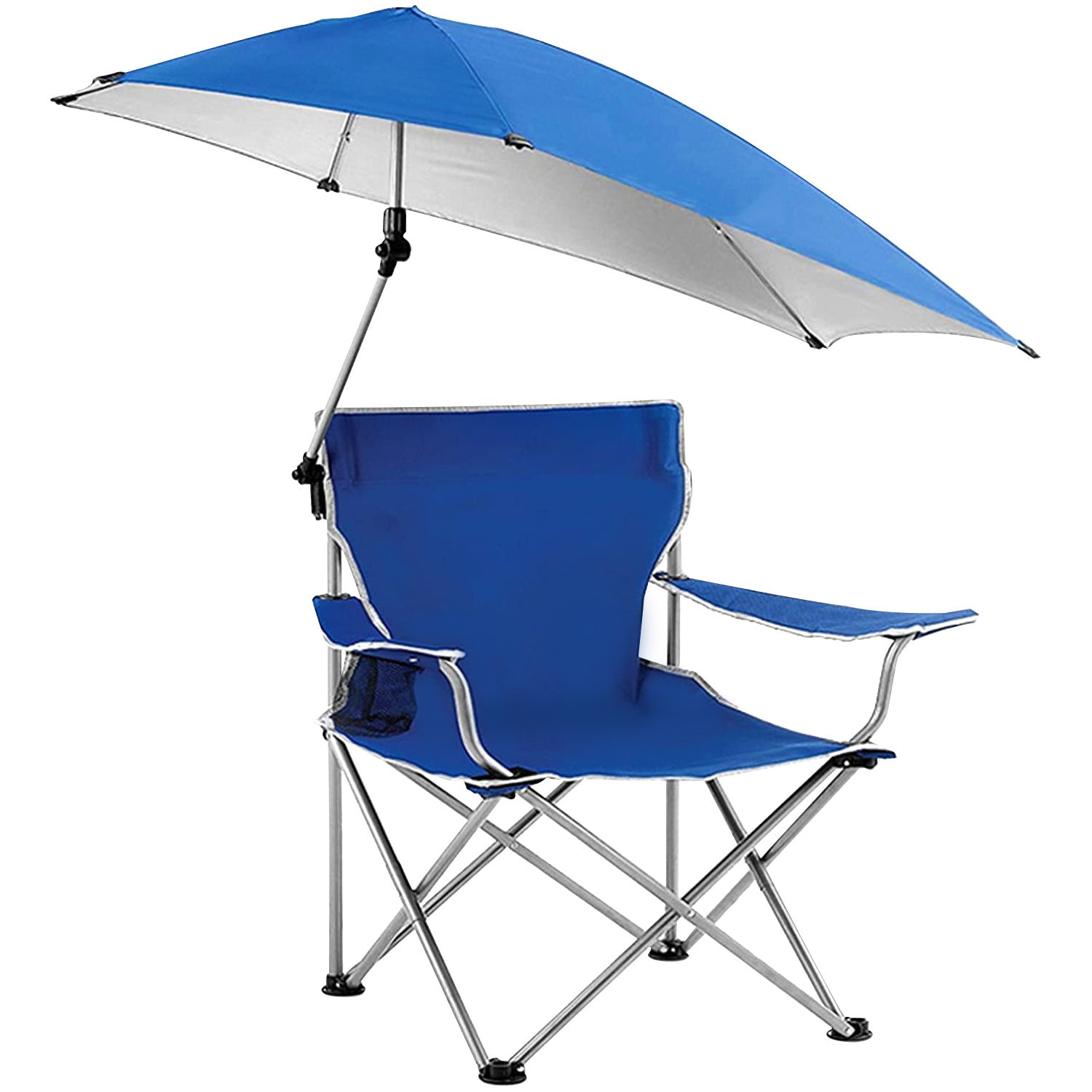 Foldable Beach Chair with Detachable Umbrella Armrest Adjustable Canopy Stool with Cup Holder Carry Bag for Camping Poolside Travel Picnic Lawn Chair Doba Blue